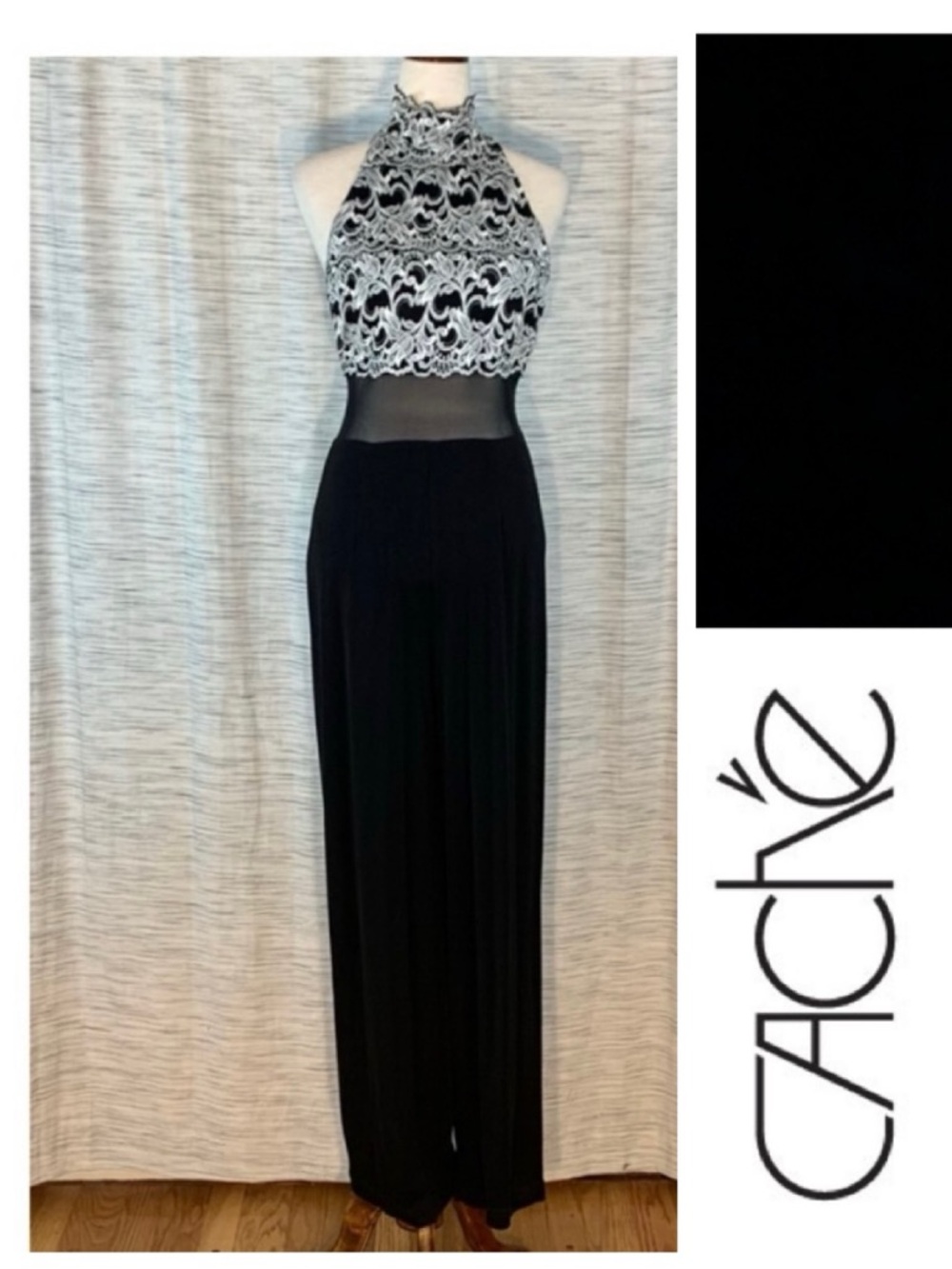 Cache Miss Ashlee Black and White Halter Jumpsuit